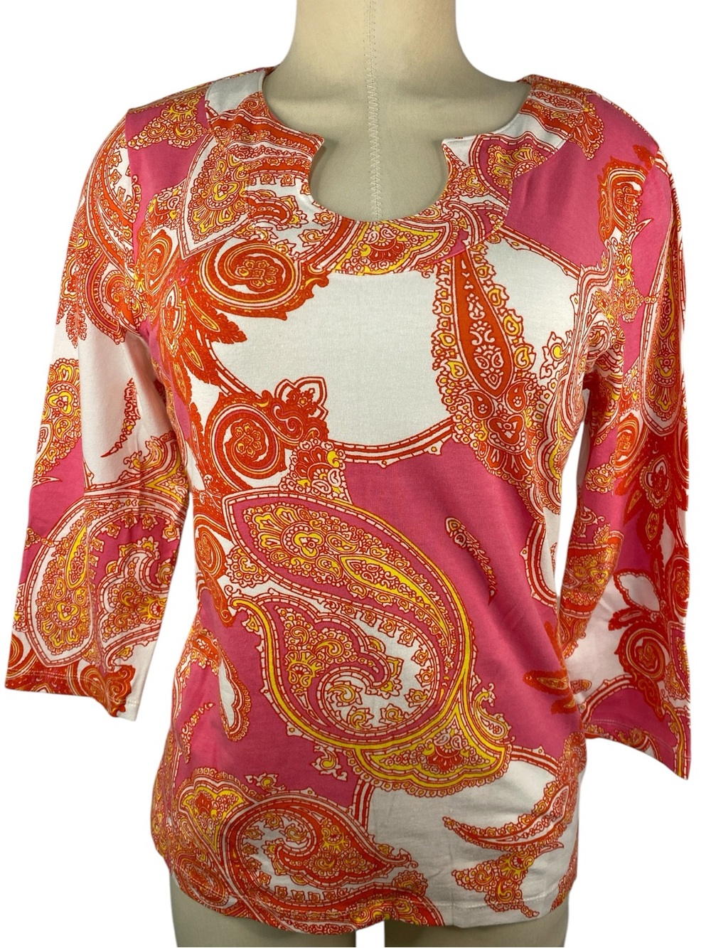 Ruby Rd Women's Pink Paisley Keyhole Neck Top Medium